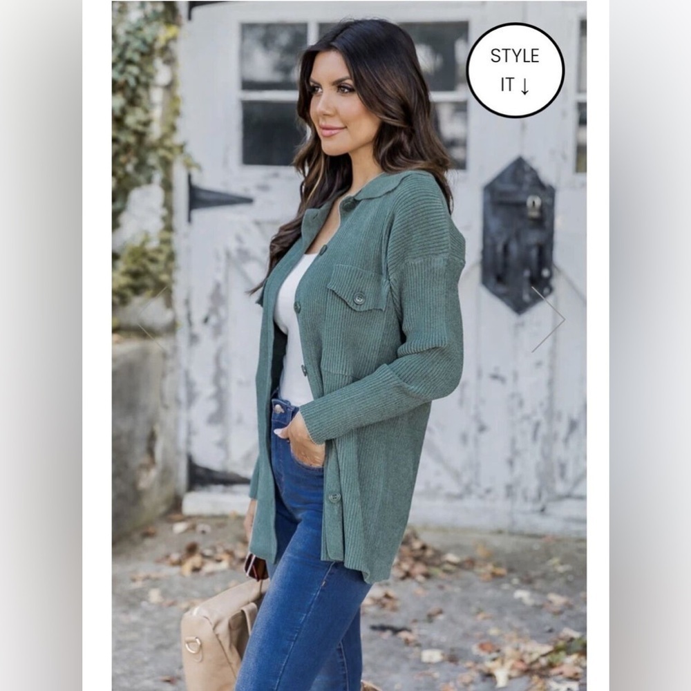 Pink Lily Olive Brushed Ribbed Super Soft Shacket